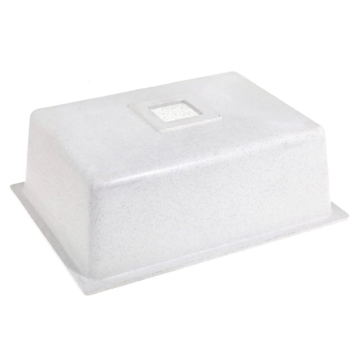 Fossa 18"x16"x09" Quartz Single Bowl Kitchen Sink | White Non-fading Colour with UV Protection | Natural Stone Quartz/Granite Sink with Sink Coupling, Waste Pipe & Strainer Basket