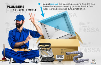 Fossa 18"x18"x09" inch Single Bowl Premium Stainless Steel Handmade Kitchen Sink (Matte Finish) Silver