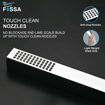 Fossa Hexa Square ABS Hand-Held Shower with 1.5 Mtr Hose Pipe and Wall Hook for Bathroom, High Pressure Shower Set Chrome Finish (Hand Shower Set)