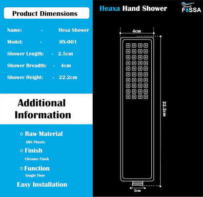 Fossa Hexa Square ABS Hand-Held Shower with 1.5 Mtr Hose Pipe and Wall Hook for Bathroom, High Pressure Shower Set Chrome Finish (Hand Shower Set)