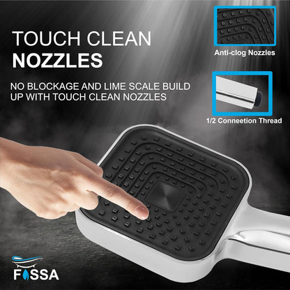 Fossa Alpha Wave Hand Shower – Handheld Shower Head with 2 Spray Modes, ABS Body, | Chrome Finish for Modern Bathrooms only hand shower