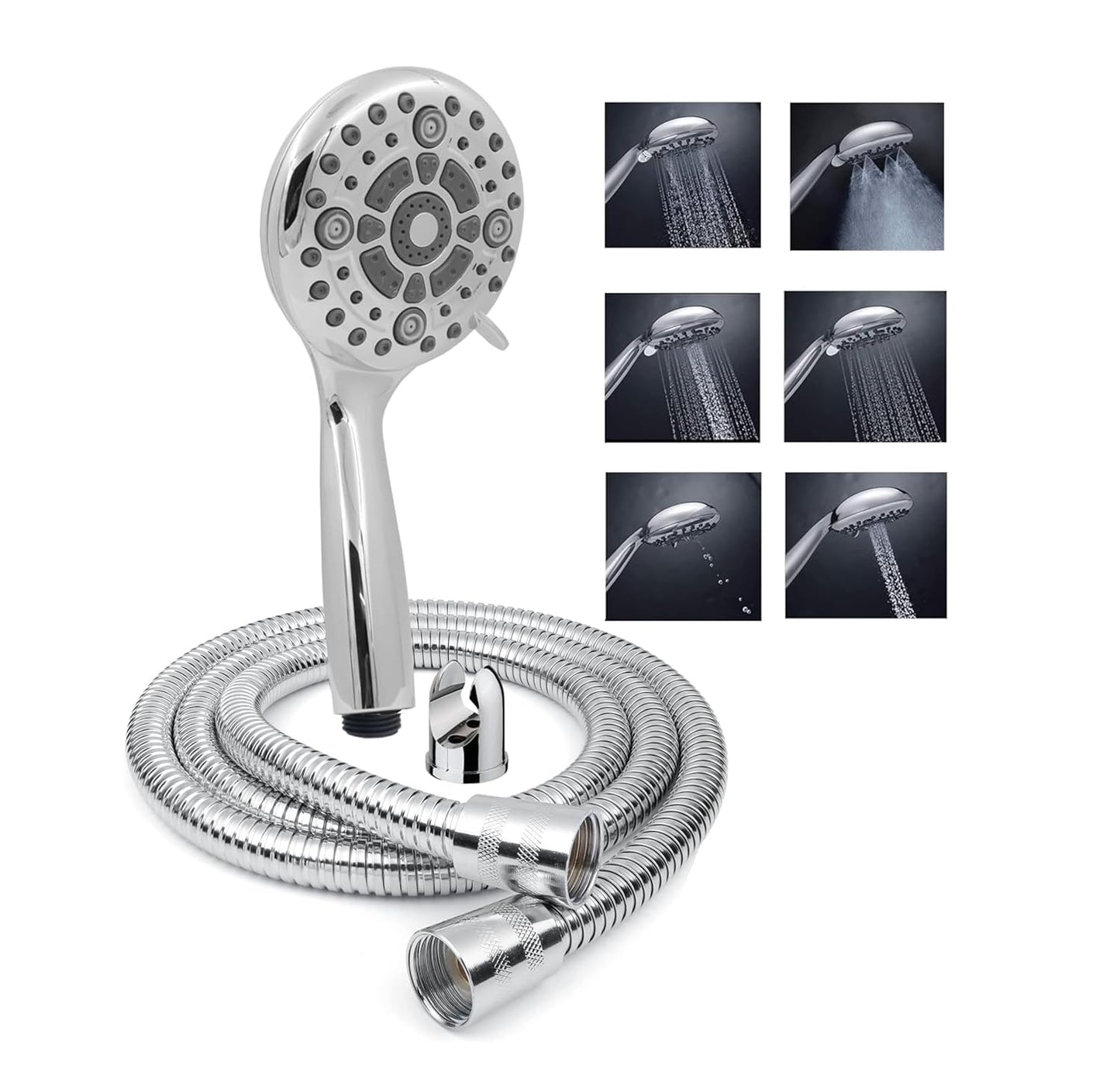 Fossa Earth Hand Shower – 6 Spray Modes, ABS Body with 1.5 Meter Stainless Steel Hose Pipe & Hook | High Pressure Bathroom Hand Shower Chrome Finish