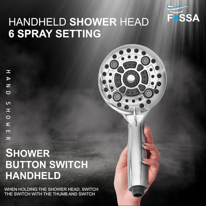 Fossa Earth Hand Shower – 6 Spray Modes, ABS Body with 1.5 Meter Stainless Steel Hose Pipe & Hook | High Pressure Bathroom Hand Shower Chrome Finish