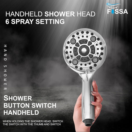 Fossa Earth Hand Shower – 6 Spray Modes, ABS Body with 1.5 Meter Stainless Steel Hose Pipe & Hook | High Pressure Bathroom Hand Shower Chrome Finish