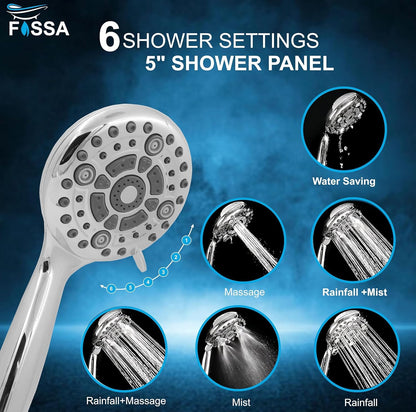 Fossa Earth Hand Shower – 6 Spray Modes, ABS Body with 1.5 Meter Stainless Steel Hose Pipe & Hook | High Pressure Bathroom Hand Shower Chrome Finish