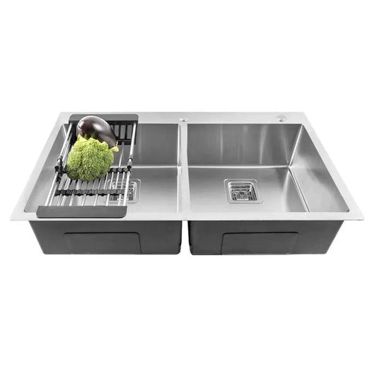Double Bowl Handmade Stainless Steel Kitchen Sink With Tap Hole