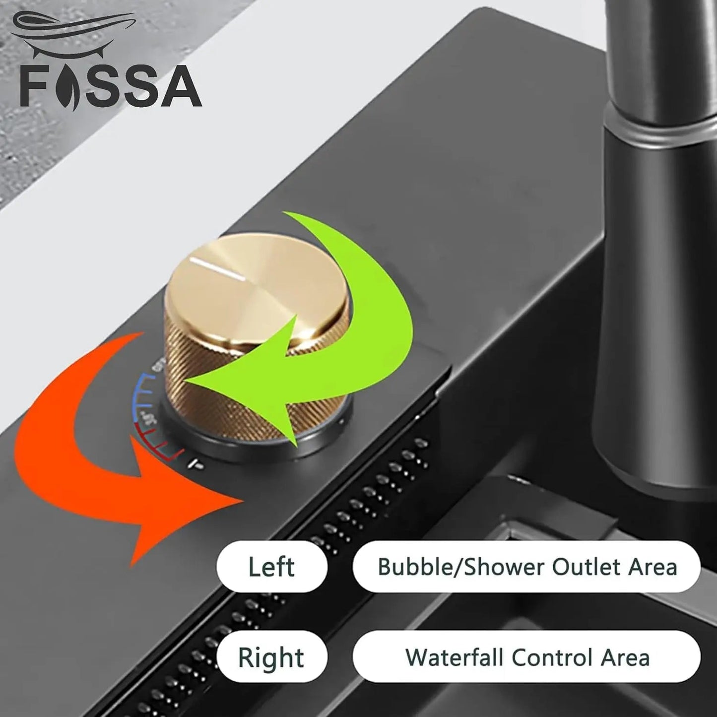 Fossa 37"x18"x09" Premium Double Bowl Waterfall Kitchen Sink Honeycomb Embossed Sink with Black Nano Coating, Stainless Steel, Rectangular Workstation, Faucet with Included All Accessories. (Black)