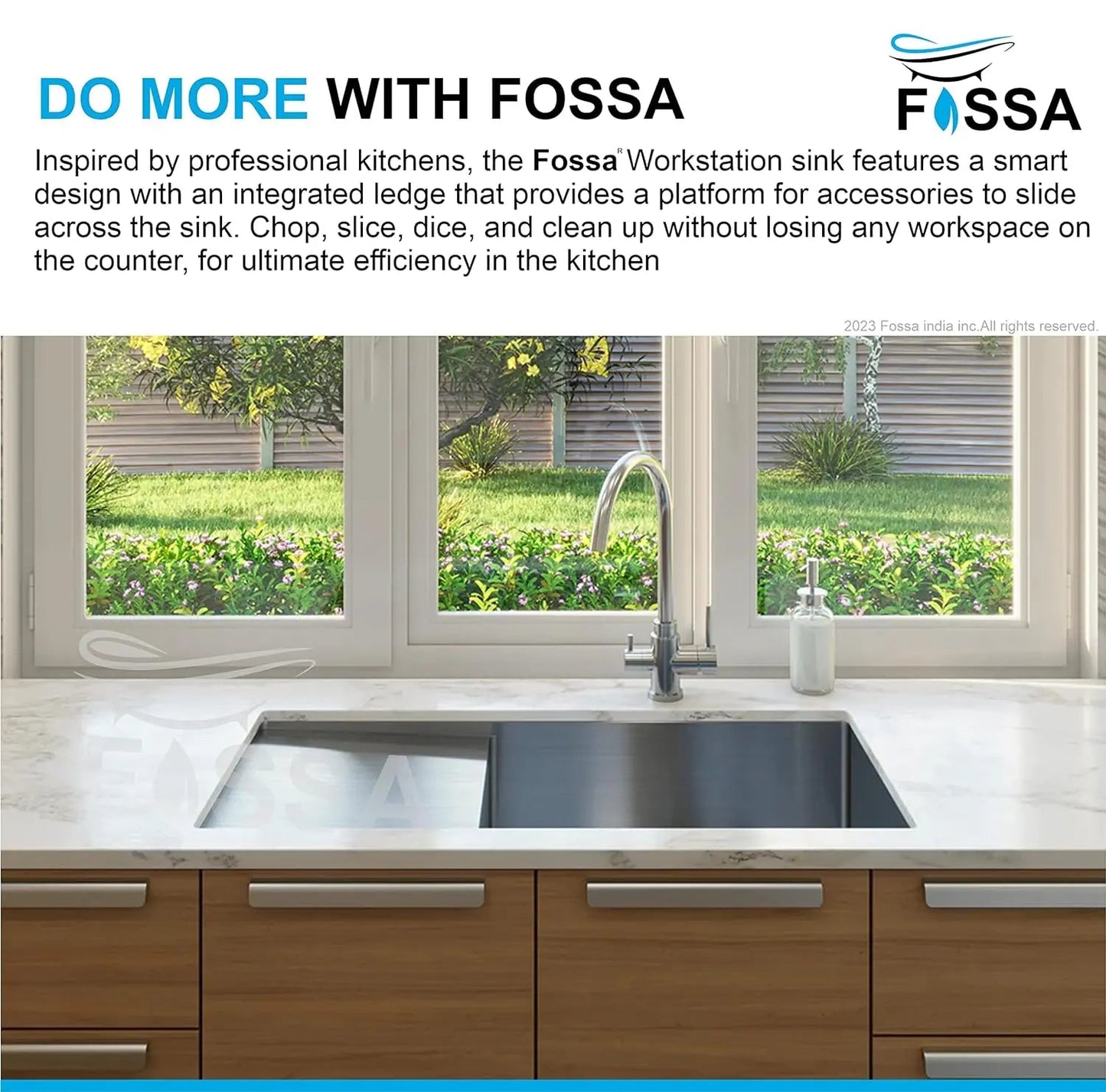 Fossa 40"x18"10" Inch Single Bowl With Drain Board SS-304 Grade Stainless Steel Handmade Kitchen Sink Matte Finish