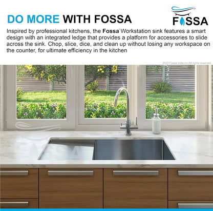 Fossa 40"x18"10" Inch Single Bowl With Drain Board SS-304 Grade Stainless Steel Handmade Kitchen Sink Matte Finish