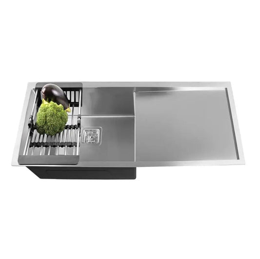 Fossa 40"x18"10" Inch Single Bowl With Drain Board SS-304 Grade Stainless Steel Handmade Kitchen Sink Matte Finish