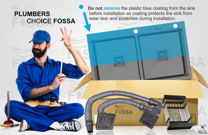 Fossa 45"x20"x10" Double Bowl With Tap Hole 304 Grade  Stainless Steel Handmade Kitchen Sink Matte Finish Black