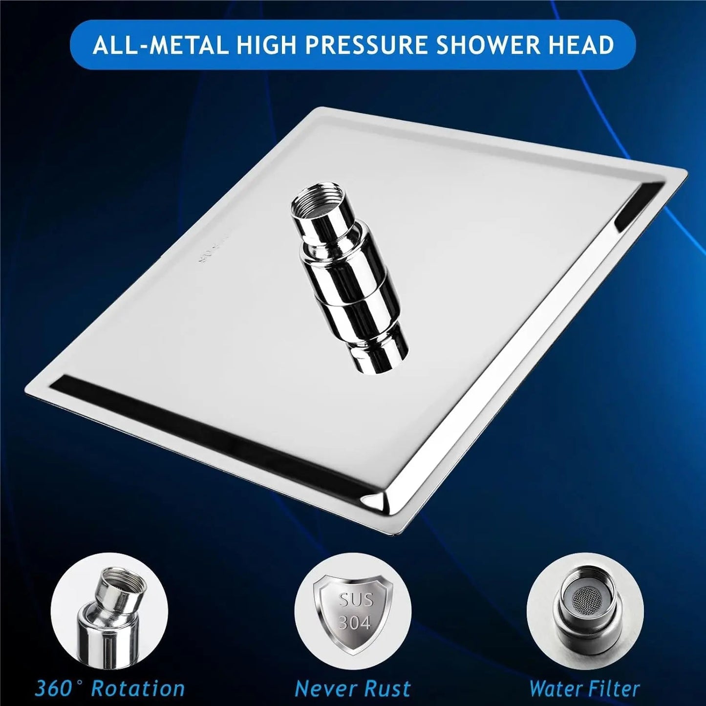 Fossa 6X6 Inch Rain Shower - Fossa Square High Pressure Shower Head Made of 304 Stainless Steel (Without ARM Finish)