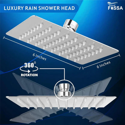 Fossa 6X6 Inch Rain Shower - Fossa Square High Pressure Shower Head Made of 304 Stainless Steel (Without ARM Finish)