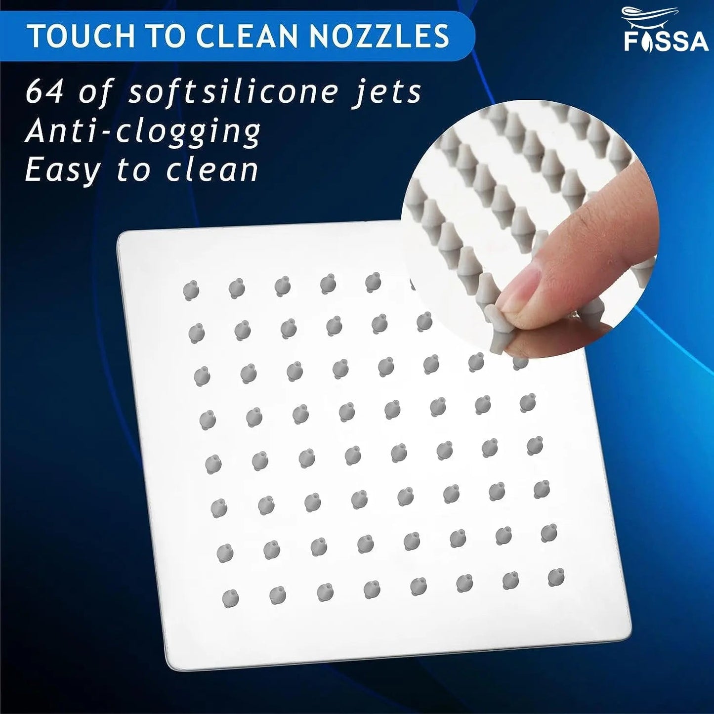 Fossa 6X6 Inch Rain Shower - Fossa Square High Pressure Shower Head Made of 304 Stainless Steel (Without ARM Finish)