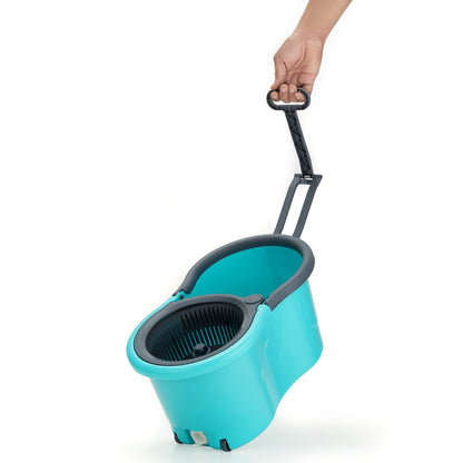 Quick Spin Mop with Bucket & Wheels – Easy Floor Cleaning System with Microfiber Head & 180° Rotating Handle