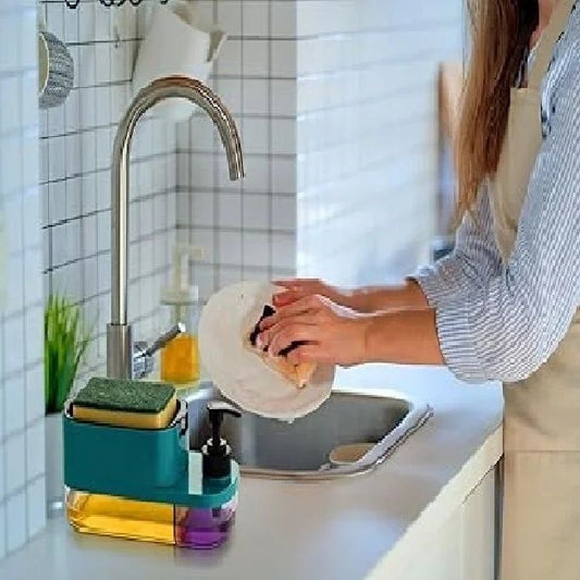 Liquid Dishwasher and Soap Dispenser with Sponge Holder