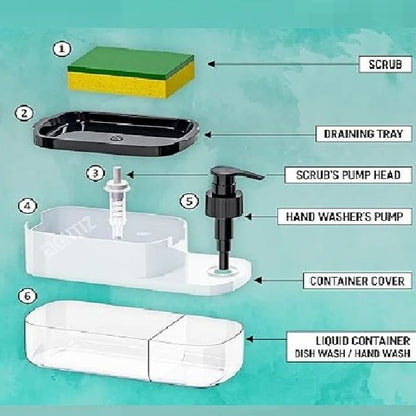 Liquid Dishwasher and Soap Dispenser with Sponge Holder