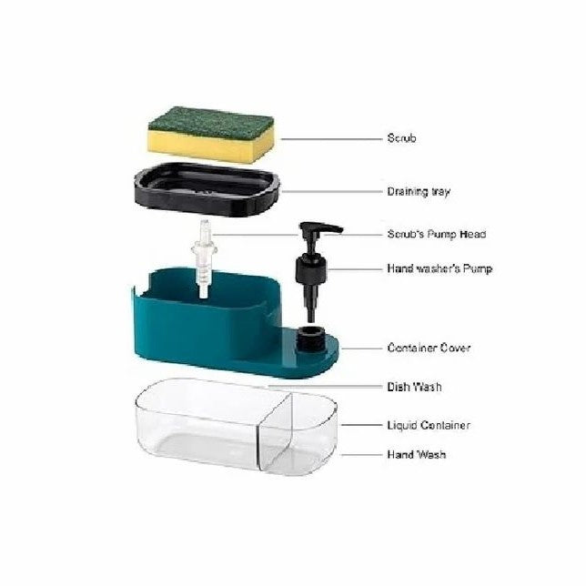 Liquid Dishwasher and Soap Dispenser with Sponge Holder