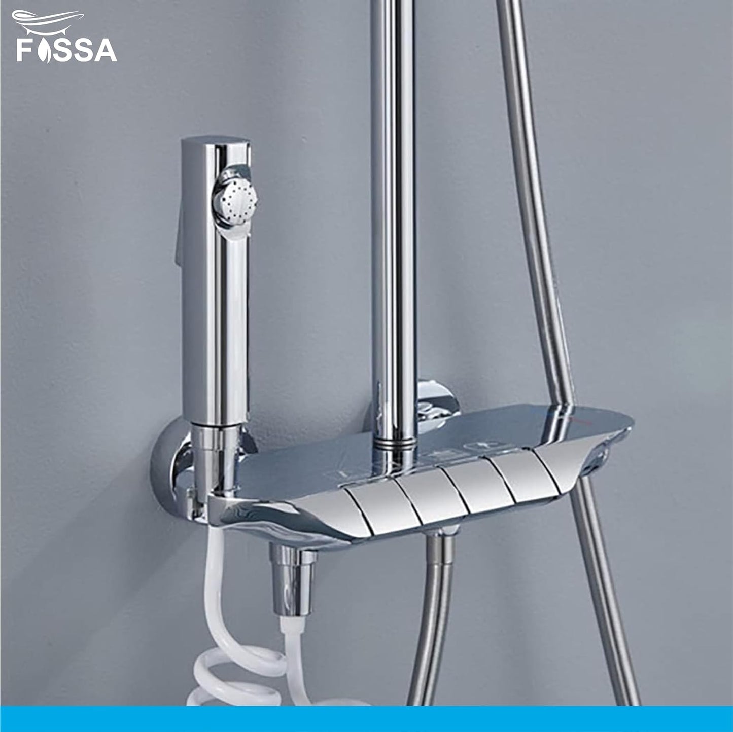Fossa Shower System Thermostatic Shower Faucet Set Wall Mount Rain Shower Combo Set with Piano and Shower Tub Spout, Handheld Sprayer, 10 Inch Rain Shower Head, Bidet Spray, Chrome Finish