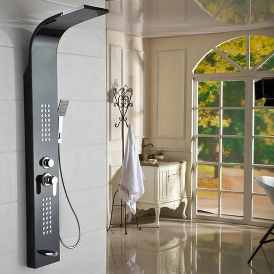 6-in-1 Stainless Steel Shower Panel – Matte Black