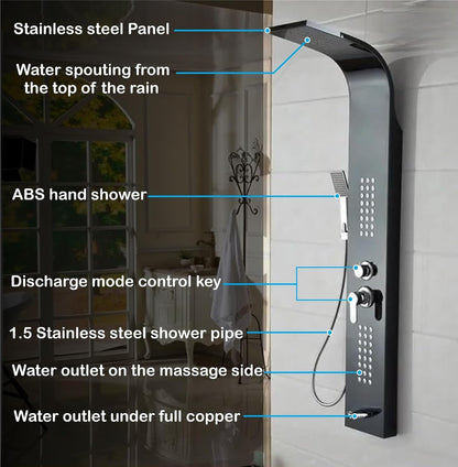 6-in-1 Stainless Steel Shower Panel – Matte Black