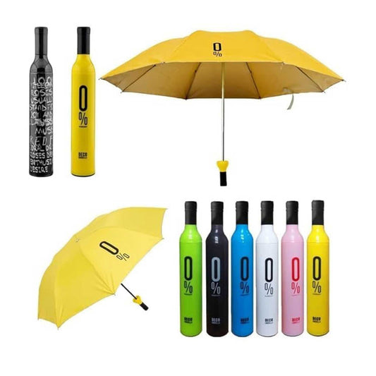 Pocket Folding Wine Bottle Umbrella – 16 Ribs Super-Strength Windproof & Rainproof Umbrella | Stylish Compact Travel Umbrella with Case