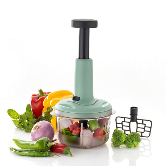 2-in-1 Push Chopper 800ml | Manual Handheld Food Chopper with Stainless Steel Blades | Quick & Powerful Vegetable, Fruit & Herb Cutter